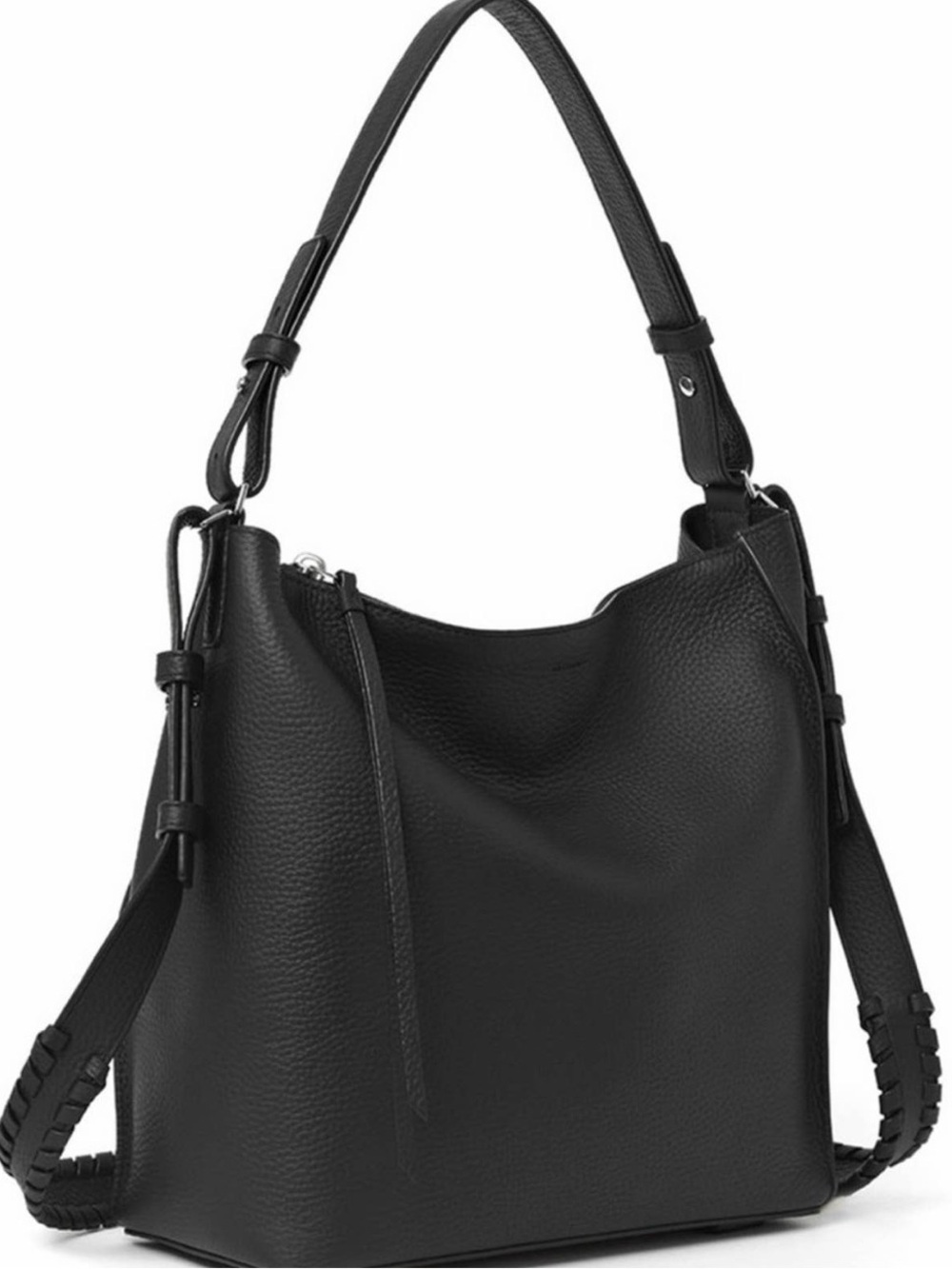 ALL SAINTS Black Kita Leather Shoulder Tote Bag